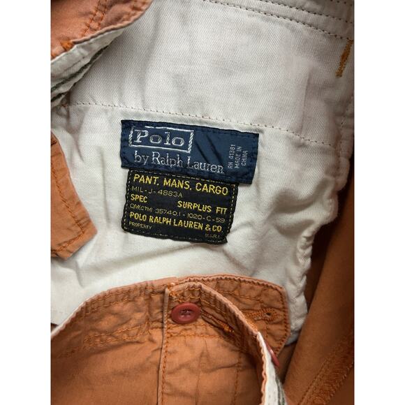 Polo Ralph Lauren Military Surplus Shorts Mens 34 Orange Cargo Utility Y2K - Picture 7 of 9